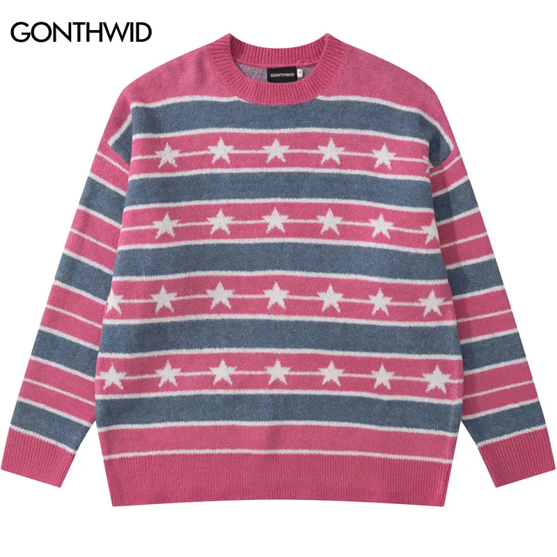 Vintage Striped Sweater Y2K Harajuku Retro Knitted Star Jumper Streetwear 2023 Men Hip Hop Fashion Loose Sports Pullover Sweater
Vintage Striped Sweater Y2K Harajuku Retro Knitted Star Jumper Streetwear 2023 Men Hip Hop Fashion Loose Sports Pullover Sweater