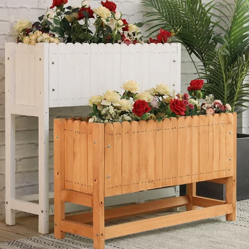 

Wood Planter Rectangular Balcony Yard Flowerpot Courtyard Strip Partition Planting Flower Box Outdoor Flower Stand Fence