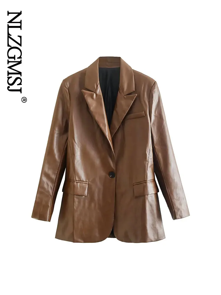 TRAF 2023 PU Blazers Notched Brown Women Faux Leather Loose Jackets Elegant Single Button Suits Female Ladies Outerwear
TRAF 2023 PU Blazers Notched Brown Women Faux Leather Loose Jackets Elegant Single Button Suits Female Ladies Outerwear