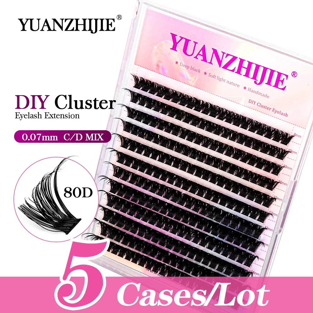 

YUANZHIJIE 5Cases/Lot C/D Curl DIY Clusters Soft Eyelash Extension 8-16mm&Mix Self-Adhesive Segmented Volume Fan Eyelashes Trays