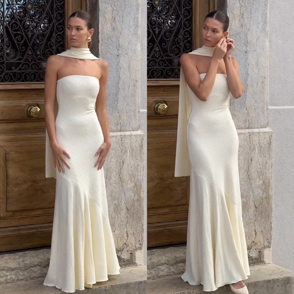 Simple Strapless Trumpet / Mermaid Draped Floor-Length Satin Bespoke Occasion Dresses Evening Dresses
Simple Strapless Trumpet / Mermaid Draped Floor-Length Satin Bespoke Occasion Dresses Evening Dresses