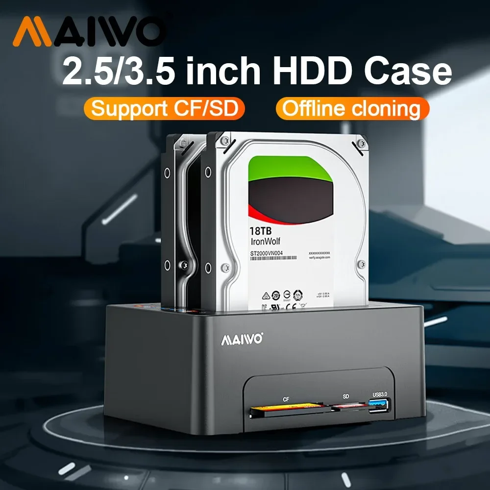 MAIWO Dual-slot Hard Drive Expansion Dock with Offline Cloning, Suitable for 2.5/3.5-inch SATA HDD, Supports Reading CF&SD Cards
MAIWO Dual-slot Hard Drive Expansion Dock with Offline Cloning, Suitable for 2.5/3.5-inch SATA HDD, Supports Reading CF&SD Cards