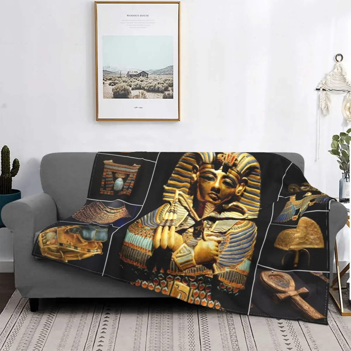 

Fleece Egypt Ancient King Tutankhamun Hieroglyphics Throw Blanket Warm Flannel Egyptian Pharaoh Blankets for Bed Couch Quilt