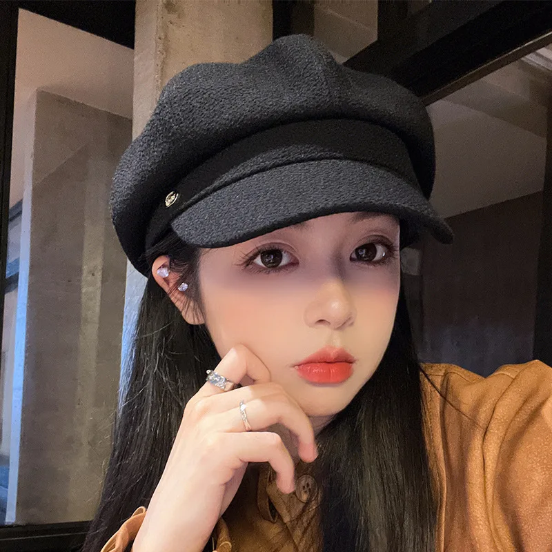 

New Spring and Autumn Boutique Duck Tongue Men's and Women's Berets British Women's Leisure Winter Octagonal Hat Foldable Hat