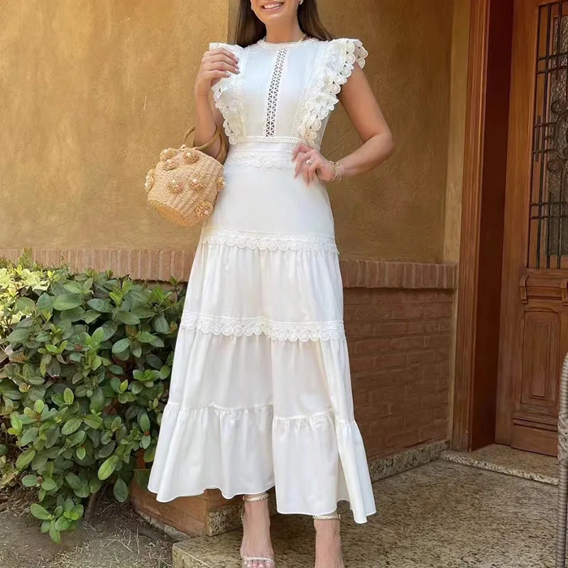 Flying Sleeves Fashion Cotton Dress For Women White Color Lace Patchwork Summer Long Dresses Clothing
Flying Sleeves Fashion Cotton Dress For Women White Color Lace Patchwork Summer Long Dresses Clothing