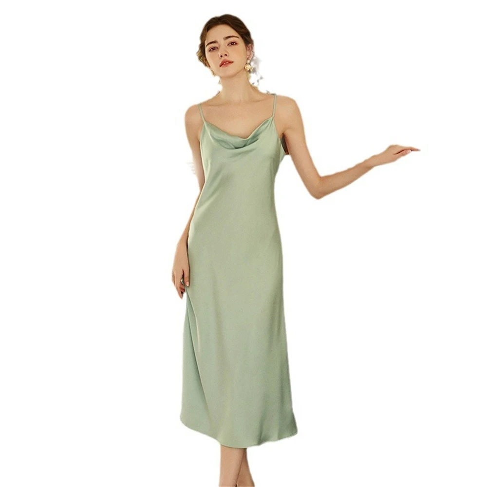 

Ladies Elegant Nightdress Women's Summer Ice Silk Thin Sexy Suspender Nightgown French Style Long Sleepwear Sleeveless Homedress