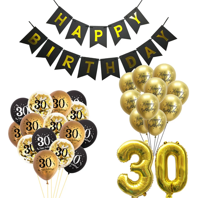 

black gold 18 30 40 50 60 happy birthday party Balloons banner adult birthday party decoration 30th birthday balloon Anniversary