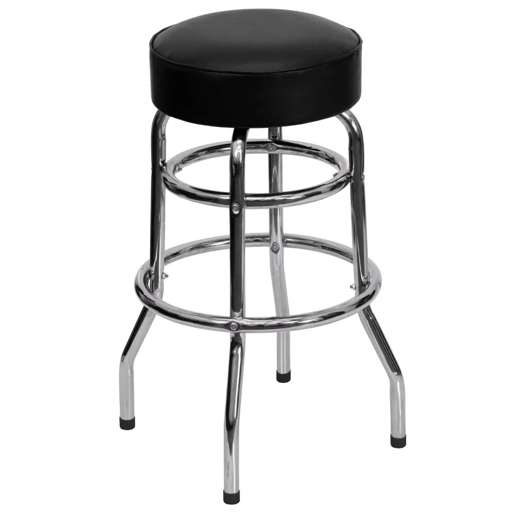 

Двойное кольцо, хромированный барный стул с черным сиденьем, барный стул, барный стул, барные стулья для кухни, табурет, мебель