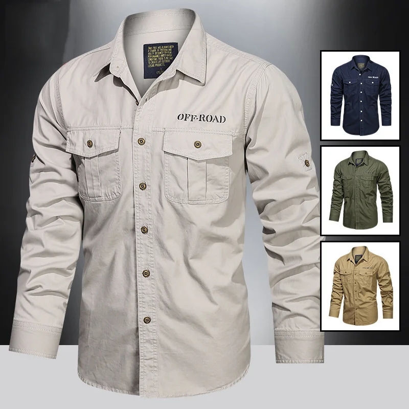 

Brand Spring Autumn Military Shirt Men 100% Cotton Long Sleeve Summer Army Shirts Camisetas hombre Plus Size S-6XL Chemise homme