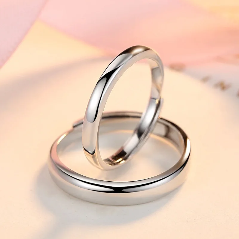 

HOYON Color Silver 925 jewelry three-dimensional simple glossy male and female couples live mouth adjustable ring open ring