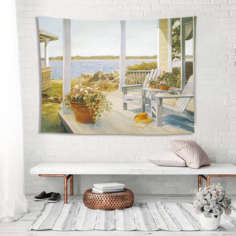 

Tapestry Seaside Scenery Nordic Bedroom Bedside Dormitory Ins Room Decor Background Hanging Cloth Decorative Wall Tapestries