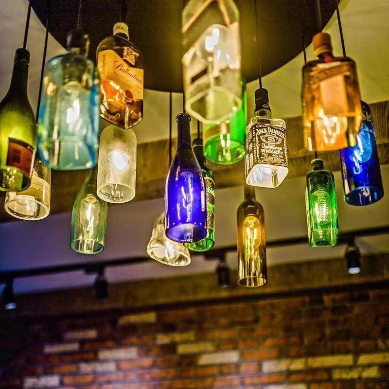 

Retro Industrial Loft Wine Bottle Pendant Lights Restaurant Cafe Bar Glass Hanging Lamp Clothing Store Lustre Indoor Lighting