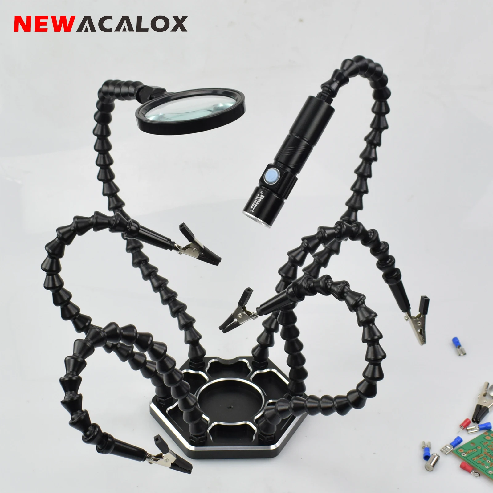 NEWACALOX Soldering Third Hand Helping Hands with USB Charging Flashlight 3X Magnifying Glass Soldering PCB Holder Welding Tool
NEWACALOX Soldering Third Hand Helping Hands with USB Charging Flashlight 3X Magnifying Glass Soldering PCB Holder Welding Tool
