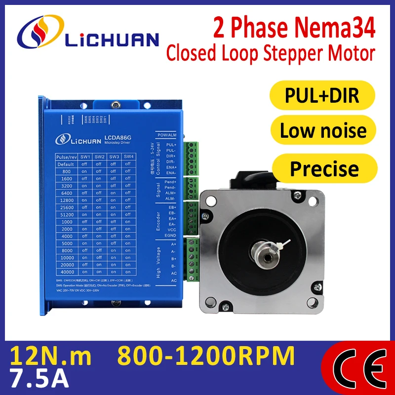 

Lichuan 7.5A 1000PPR 12N.m DC/AC Closed Loop Stepper Motor Drivers Kit 2Phase Nema34 Closed Loop Stepper Motor Controller Driver
