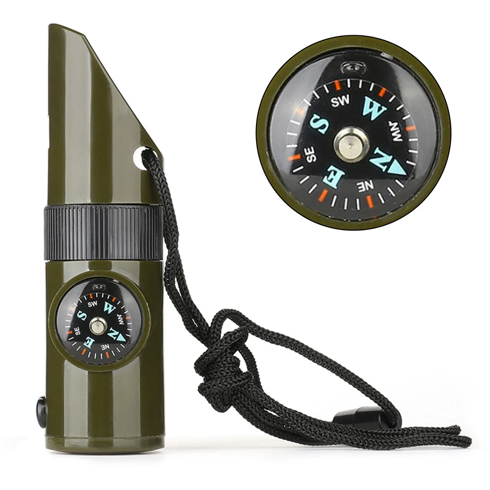 

1pcs Multi-functional Survival Whistle Outdoor 7 In 1 Whistle High Decibel With Led Light Thermometer-Compass Whistle