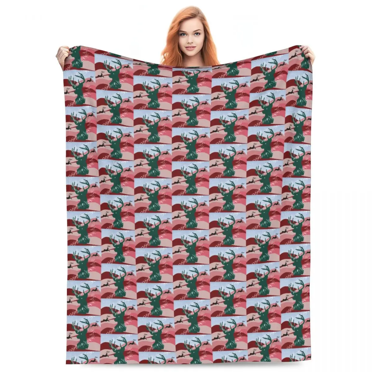 

Merry Christmas Flannel Blanket Quality Soft Warm Reindeer Head Bedding Throws Winter Picnic Living Room Print Bedspread