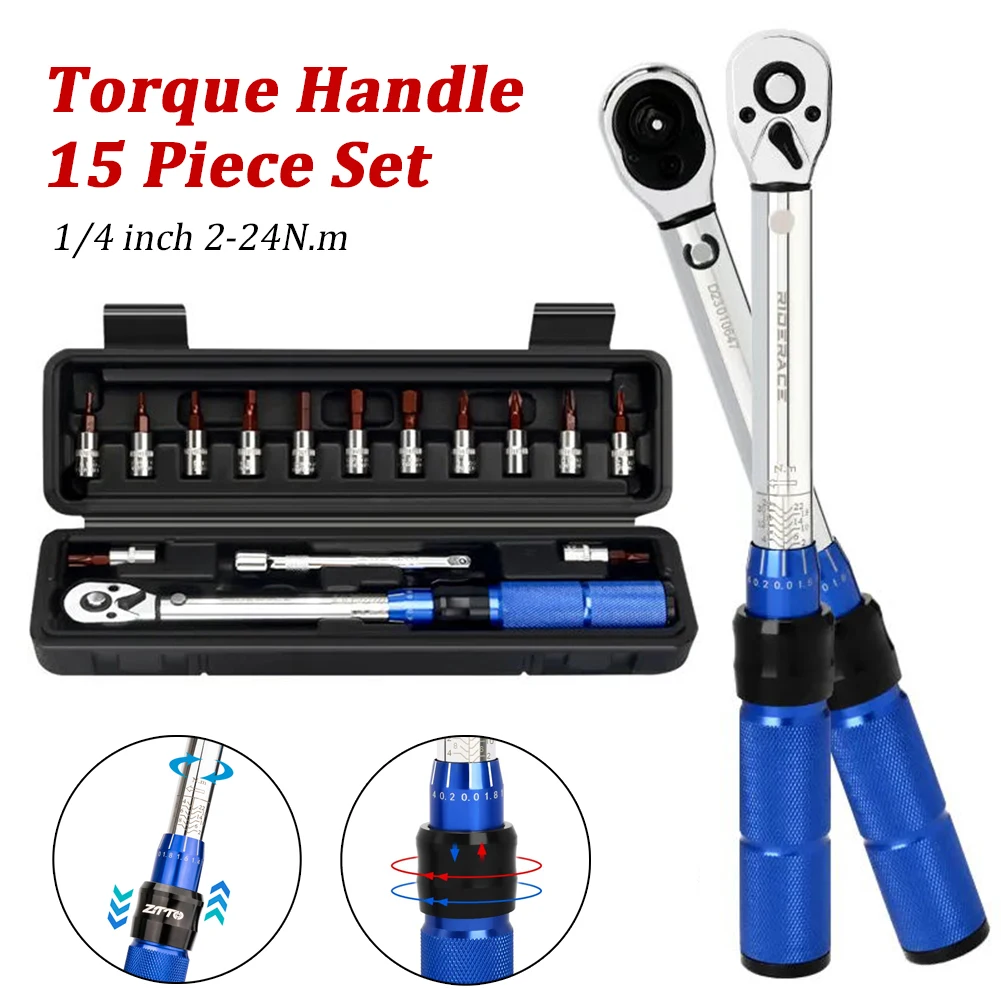 15Pcs Torque Wrench Set 1/4" 2-24Nm Dual Direction Bike Allen Key Tool Socket Spanner Professional Bicycle Motorcycle Repair Kit
15Pcs Torque Wrench Set 1/4" 2-24Nm Dual Direction Bike Allen Key Tool Socket Spanner Professional Bicycle Motorcycle Repair Kit