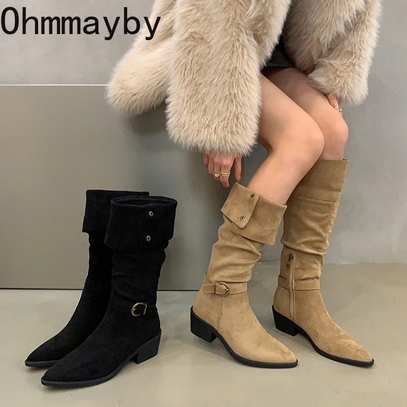 Women Cowboy Boots Fashion Square Low Heel Ladies Elegant Belt Buckle Long Booties Winter Pointed Toe Women's Footwear
Women Cowboy Boots Fashion Square Low Heel Ladies Elegant Belt Buckle Long Booties Winter Pointed Toe Women's Footwear