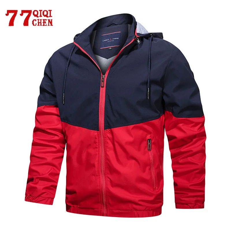 

Spring Autumn Jacket Men Windproof Slim Patchwork Hooded Windbreakers Fashion Casual Sports Bomber Jackes Coat Male Chaquetas