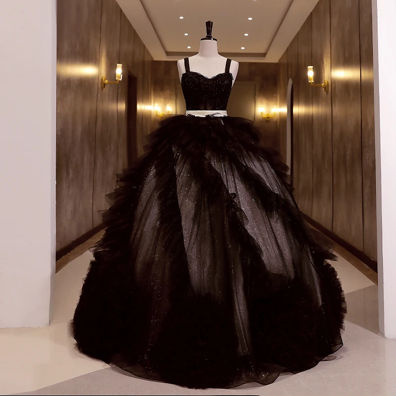 Formal Occasion Black Double-Shoulder Bel Canto Pettiskirt Gown Vocal Music Art Test Gown Annual Meeting Host Evening Dress
Formal Occasion Black Double-Shoulder Bel Canto Pettiskirt Gown Vocal Music Art Test Gown Annual Meeting Host Evening Dress