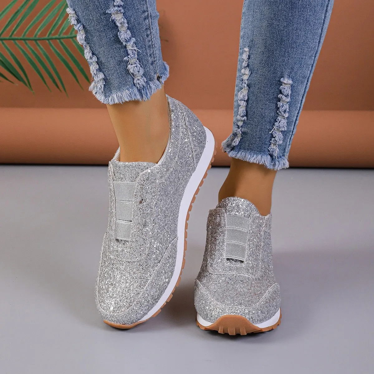 

Chunky Women Casual Shoes Women Fashion Summer Sequin Canvas Sneakers Women Shallow Platform Vulcanize Shoes Zapatillas Mujer