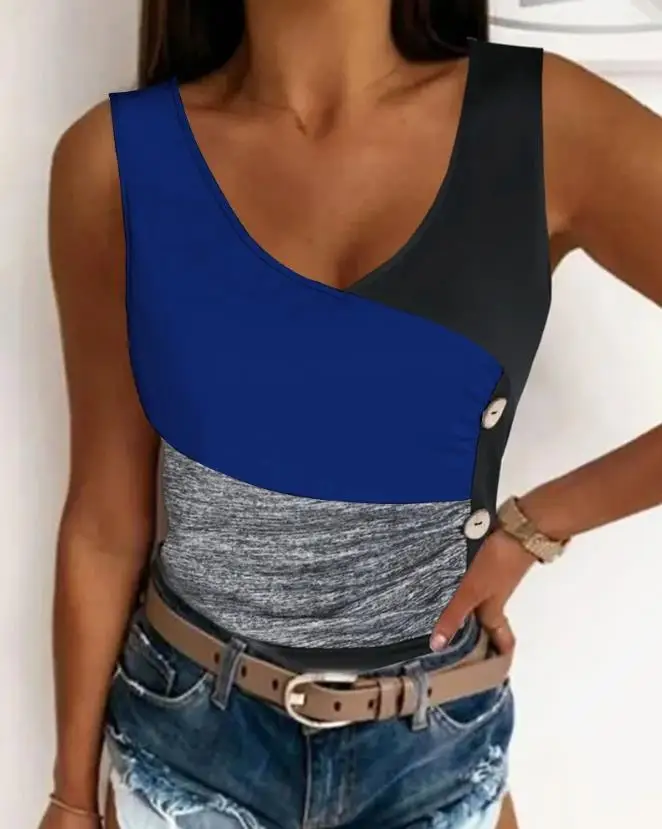 Women's New Simplicity Vests Casual Temperament Commuting Colorblock Button Detail Tank Women's Summer Top
Women's New Simplicity Vests Casual Temperament Commuting Colorblock Button Detail Tank Women's Summer Top 