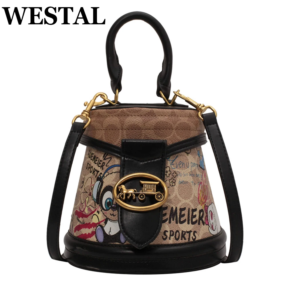 WESTAL Women's Handbag PU Cartoon Printing Bucket Shoulder Crossbody Bags Female Purses Phone Pockets Fashion Top-Handle Bags
WESTAL Women's Handbag PU Cartoon Printing Bucket Shoulder Crossbody Bags Female Purses Phone Pockets Fashion Top-Handle Bags