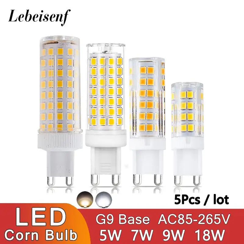 

5pcs/lot LED Ceramic Corn Light Bulb Wide Voltage AC85-265V 5W 7W 9W 18W G9 Base Warm White 3000K Cool White 6000K Single Color