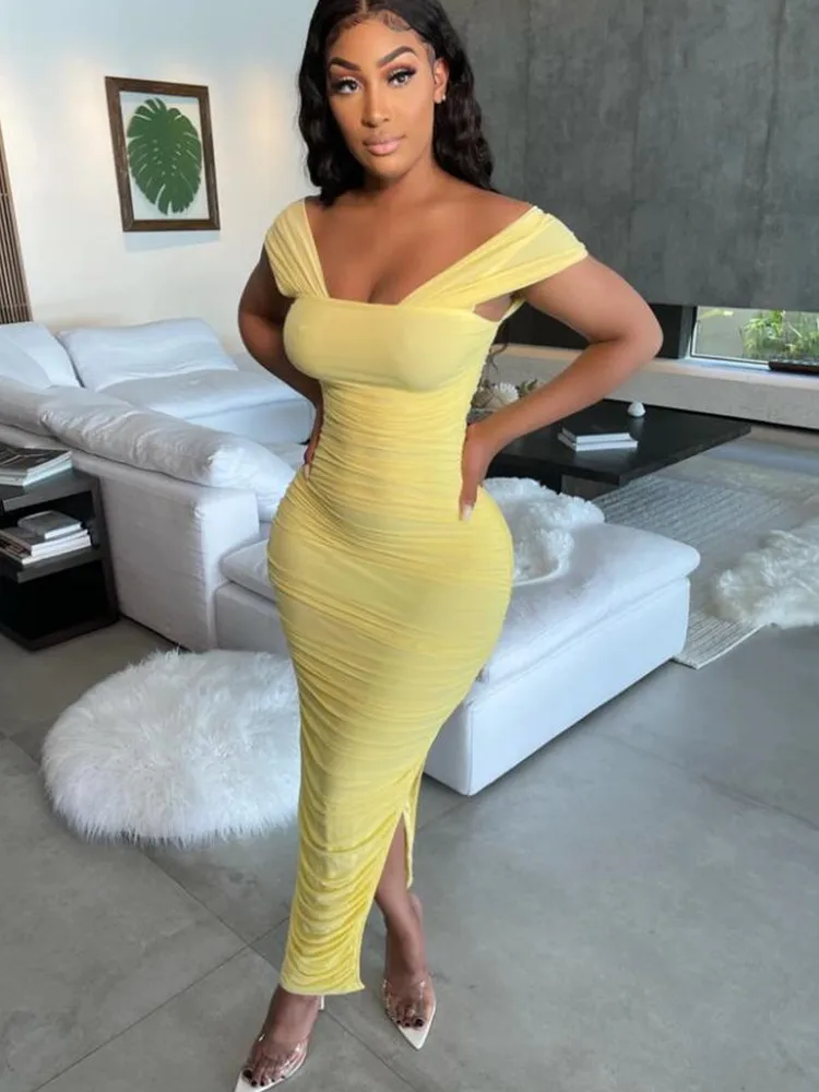 SKMY Yellow Dress Square Neck Sleeveless Sexy Slim Club Outfits For Women Solid Color Split Elegant Evening Ruched Dress
SKMY Yellow Dress Square Neck Sleeveless Sexy Slim Club Outfits For Women Solid Color Split Elegant Evening Ruched Dress
