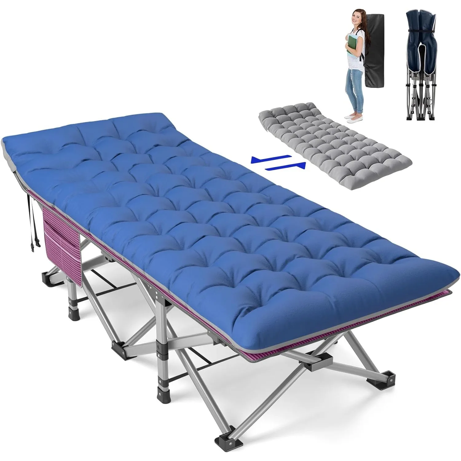 

Slendor Folding Camping Cot for Adults Portable Outdoor Bed Heavy Duty Sleeping Cots for Camp with Pillow and Carry Bag