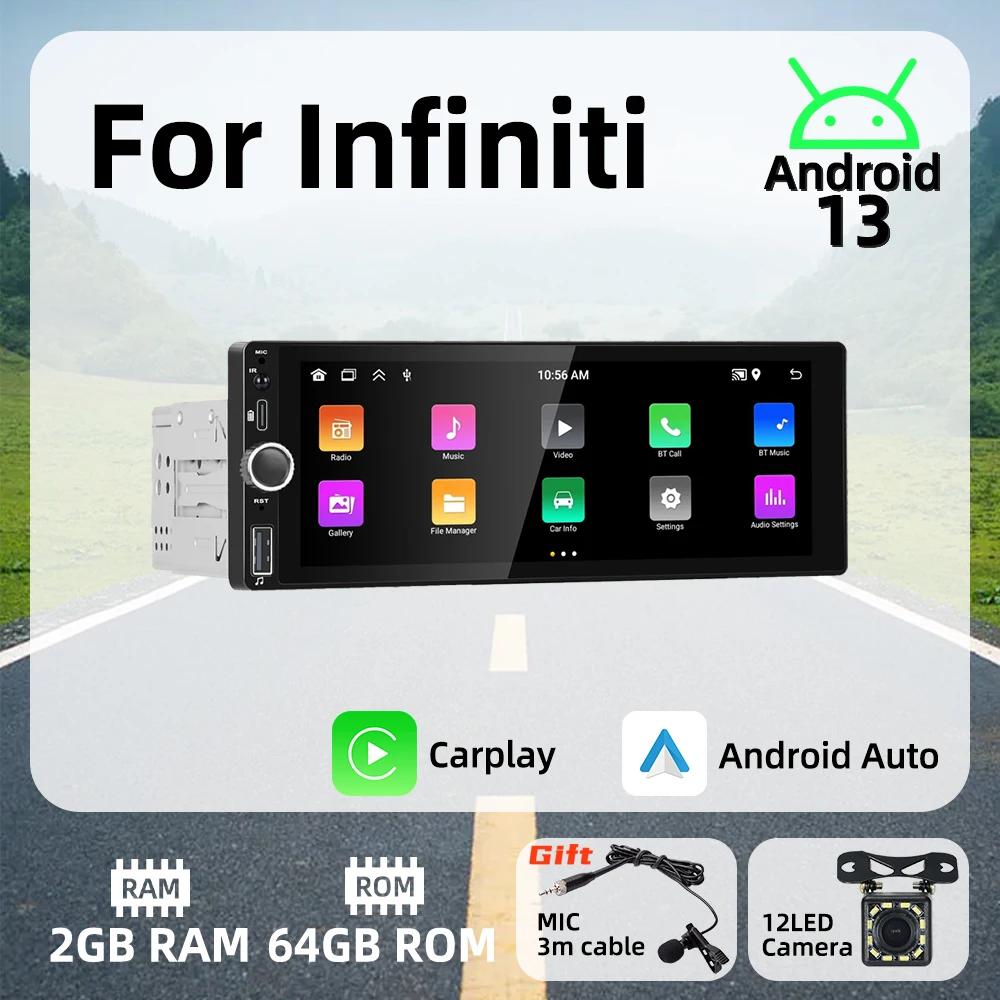 Автомобильный мультимедийный плеер Carplay, Android, 1 Din, радио для Infiniti, экран 6,86 дюйма, стерео, головное устройство, Авторадио, навигация
Автомобильный мультимедийный плеер Carplay, Android, 1 Din, радио для Infiniti, экран 6,86 дюйма, стерео, головное устройство, Авторадио, навигация