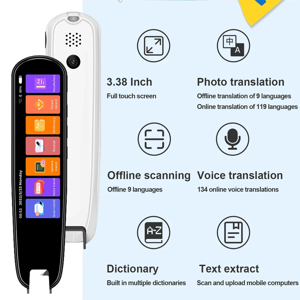 

New Smart AI Scan Pen BT Translator Voice Multi 134 Languages Support 3.38 Inch Touch Screen Photo Offline Record Translation