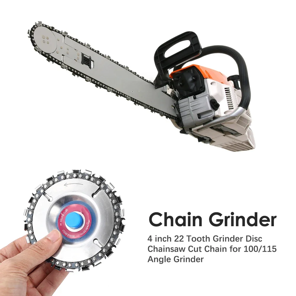 

4inch 22 Tooth Woodworking Tools Chain Grinder Chain Wood Carving Disc for 100/115 Angle Grinder Sharpener Chainsaw Curving/Cut