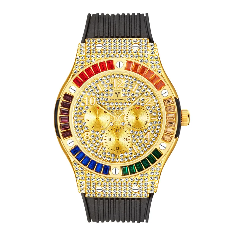 

High-end fashion rainbow square diamond wristwatches luxury men's watch diamond mens watch