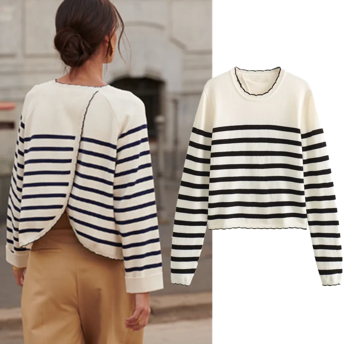 Withered Fashion Women's British Stripe Knit Back Split Round Neck Pullover Sweater Female
Withered Fashion Women's British Stripe Knit Back Split Round Neck Pullover Sweater Female