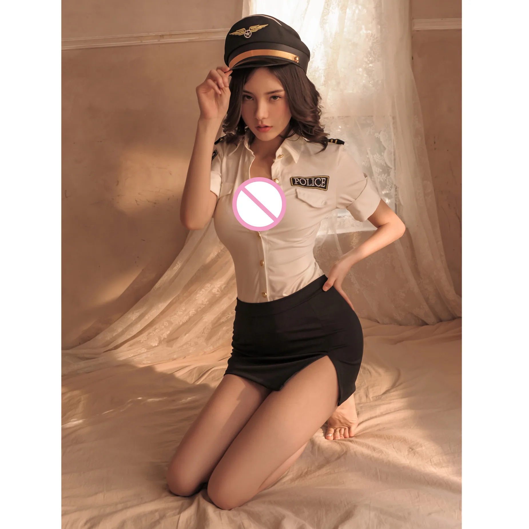 

Sexy Lingerie for Women V Neck Temptation Police Uniform Officer Policewoman Nightclub Role Play Party Couple Fun Skirt Suit