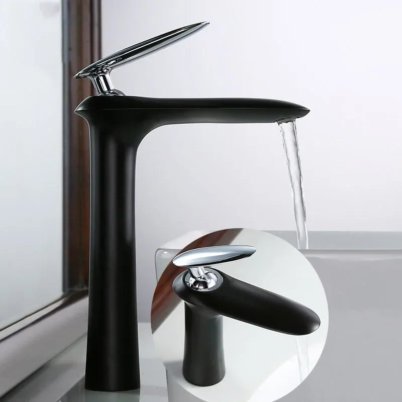 Bathroom Basin Faucet Modern Paint Black Vessel Bath Sink Water Tap Single Handle Hot and Cold Water Mixer Tap Wash Basin Faucet 
Bathroom Basin Faucet Modern Paint Black Vessel Bath Sink Water Tap Single Handle Hot and Cold Water Mixer Tap Wash Basin Faucet