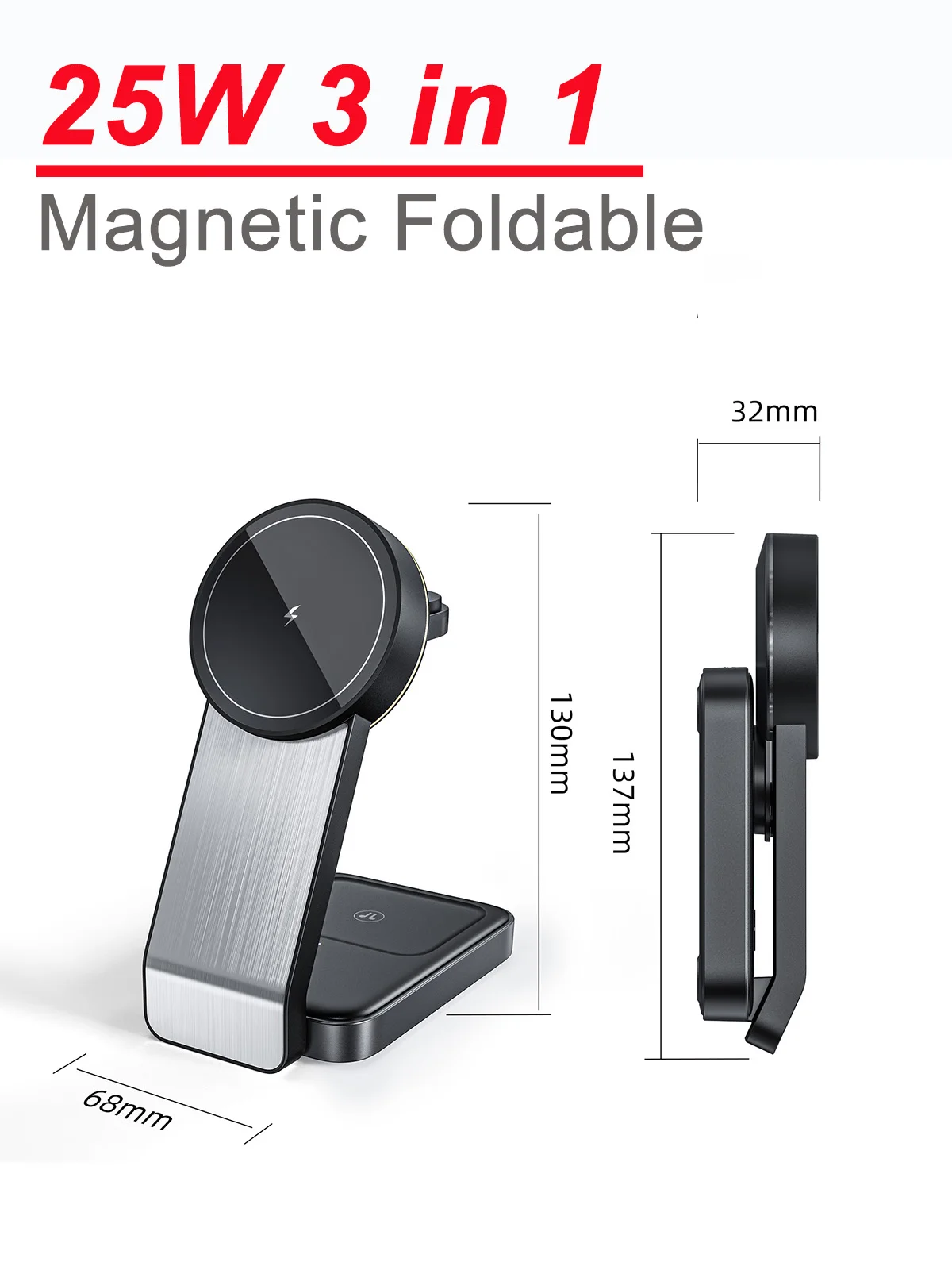 

30W 3-in-1 Foldable Magnetic Wireless Charger Stand Holder for iPhone 15 14 12 Pro Apple Watch AirPods Mac safe Charging Station