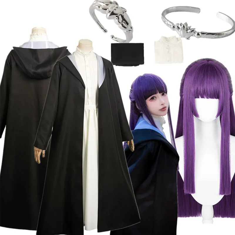 

Fern Cosplay Anime Frieren Fantasy Costume Adult Women Bracelet Coat Dress Wig Ring Outfits Halloween Carnival Party Suit