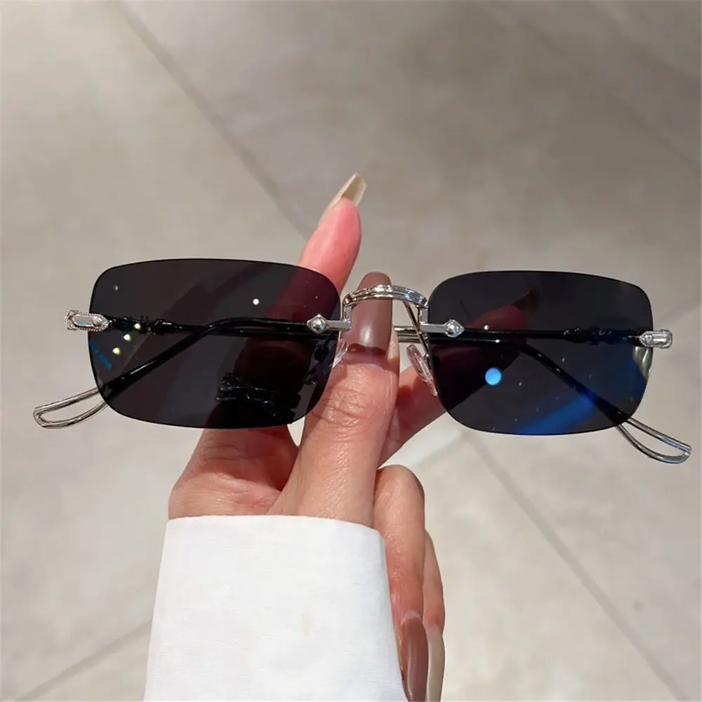 

Metal Rectangle Sunglasses Trendy UV400 Rimless Ocean Lenses Sun Glasses Vintage Shades for Women & Men
