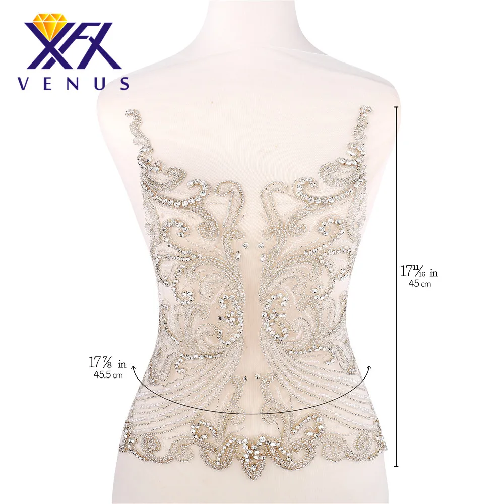 

XFX VENUS Sparkly 1 PC handmade beads patches rhinestones applique crystal mesh elegant shiny bodice decorative diamante strass