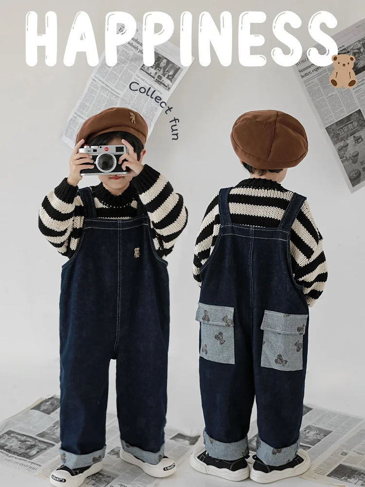 Boys' Bear Print Embroidery Adjustable Denim Strap Pants Autumn New Children's Jeans Trend
Boys' Bear Print Embroidery Adjustable Denim Strap Pants Autumn New Children's Jeans Trend