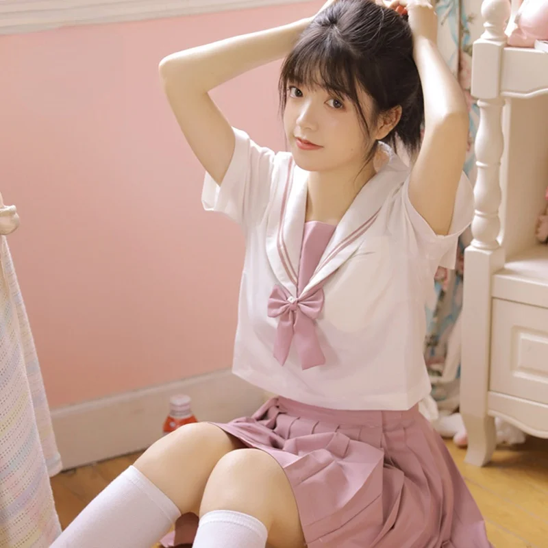 

Japanese Korean Sailor Suit School Dresses Jk Set for High School Girl Cosplay Student Seifuku Skirt Anime Pink White Uniform