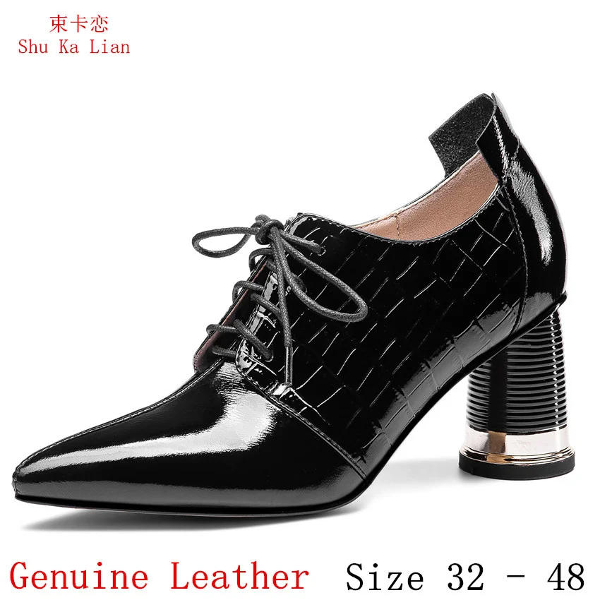 

Campus Students High Heels Women Oxfords Career Shoes Loafers Genuine Leather Woman Kitten Heels Small Plus Size 32 - 48