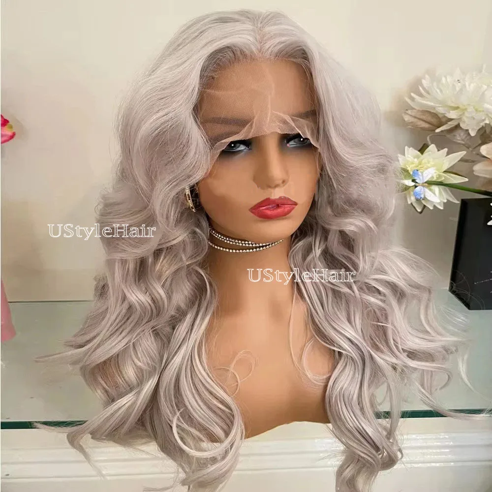 Ash Blonde Lace Wig 13x4 Long Body Wave Synthetic Wigs for Women 18-26inches Glueless Natural Hairline Daily Wear Cosplay Wigs 2 S38fbdb43ec0b4818bec5a2b747ecd881V