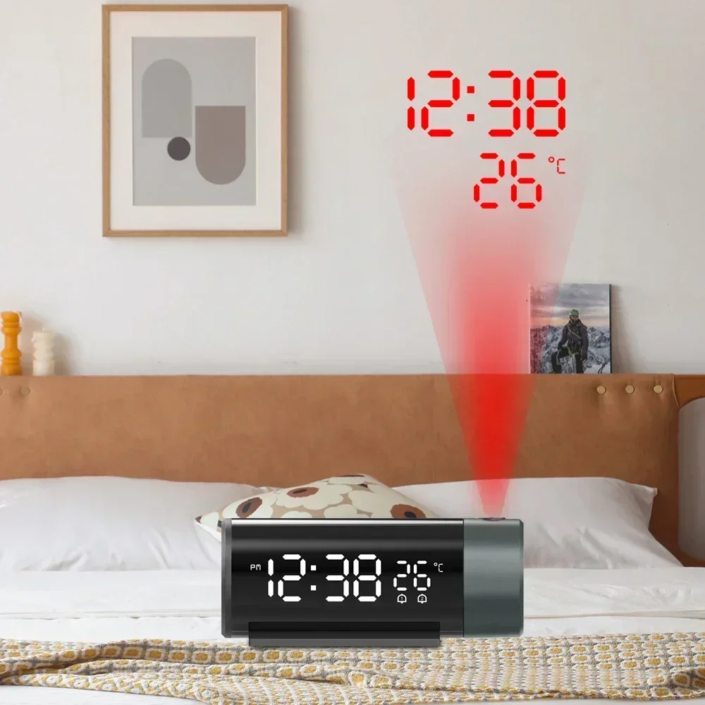 

Будильник с функцией повтора и проекции, настенные часы с прикроватной тумбочкой, цифровая электронная функция вращения на 180 °