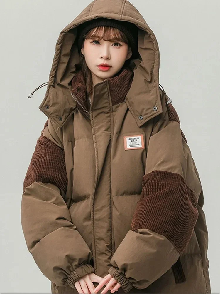 

Winter Warm Bread Cotton Garment Women Corduroy Quilt Fashion Casual Hooded Zipper Down Jacket 2023 New Snow Parkas Coat