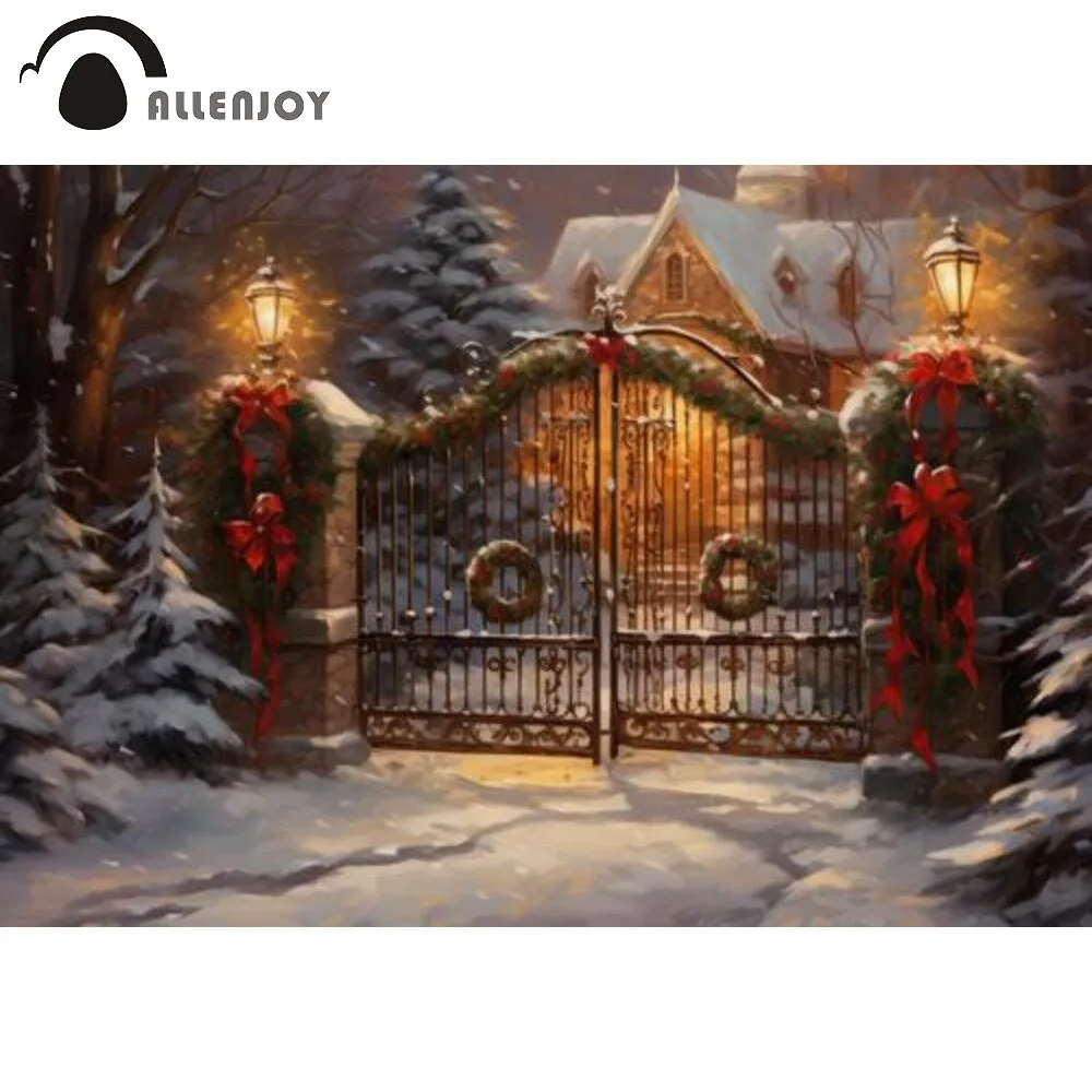 Allenjoy Snowy Christmas Night Photography Backdrop Gate Decorated with Christmas Wreaths Banner Winter Scene Background
Allenjoy Snowy Christmas Night Photography Backdrop Gate Decorated with Christmas Wreaths Banner Winter Scene Background