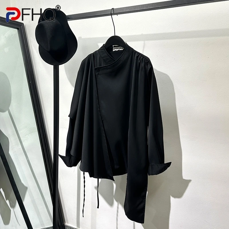 

PFHQ Darkwear Irregular Men's Shirts Tide Loose Fitting Long Sleeved Personalized Single Button Comfortable Summer Tops 21Z4383