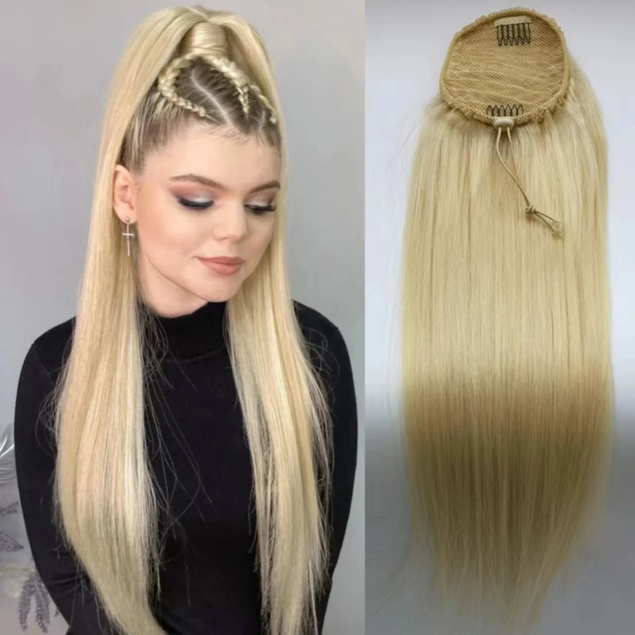 

#613 Honey Blonde Straight Drawstring Ponytail Clip In Peruvian Ponytail Extension Remy Human Natural Hair Pony Tail 10-24Inch